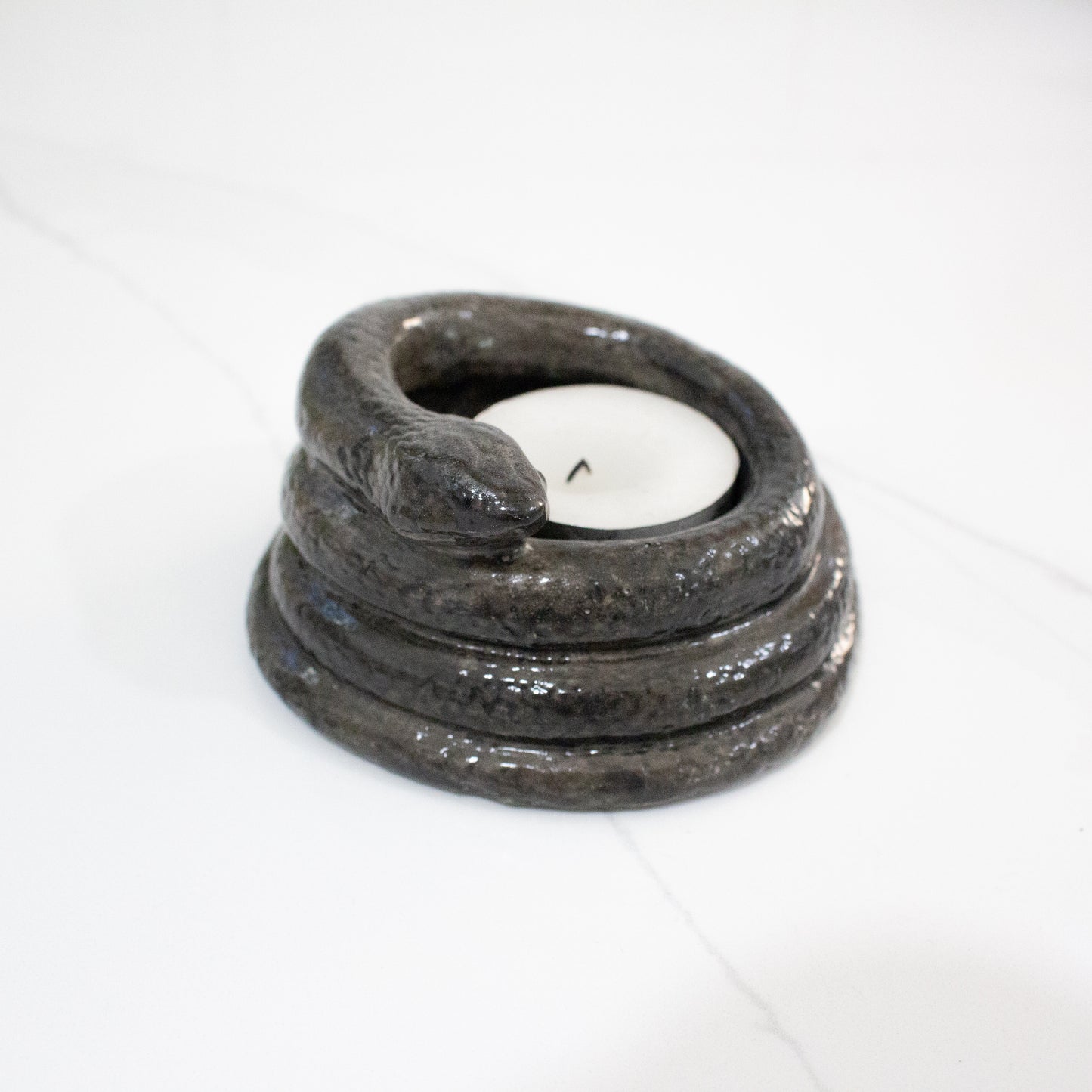 Handmade Snake Tealight Holder in Dark gray