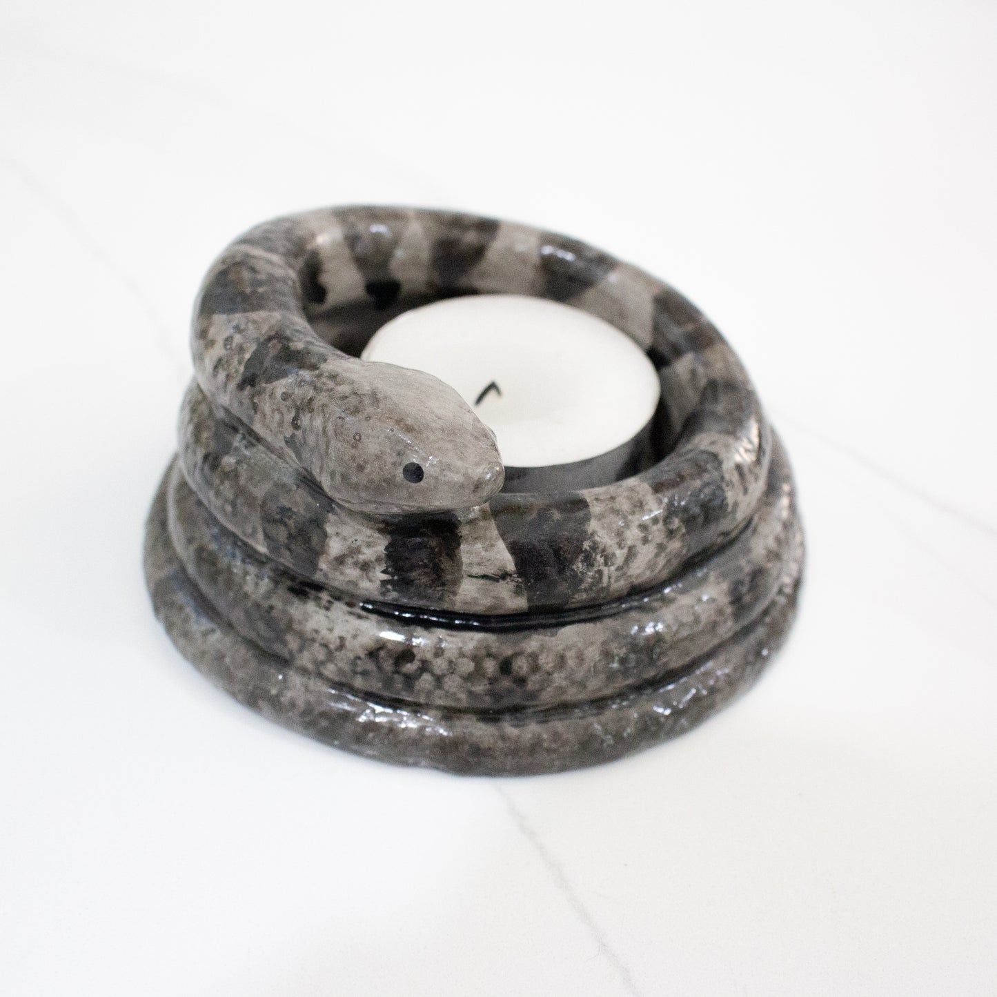 Handmade Snake Tealight Holder in striped gray