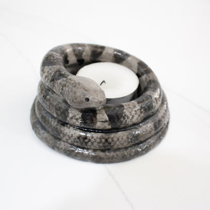 Handmade Snake Tealight Holder in striped gray