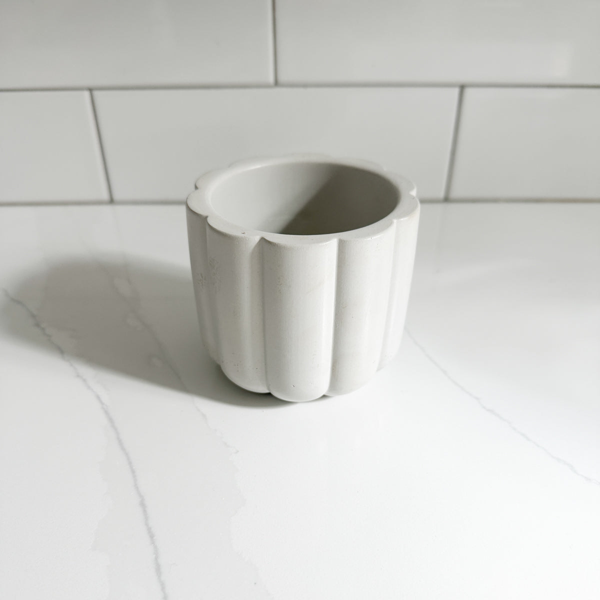 Empty Concrete Candle Jar, holds 7oz of wax- Scallop Style