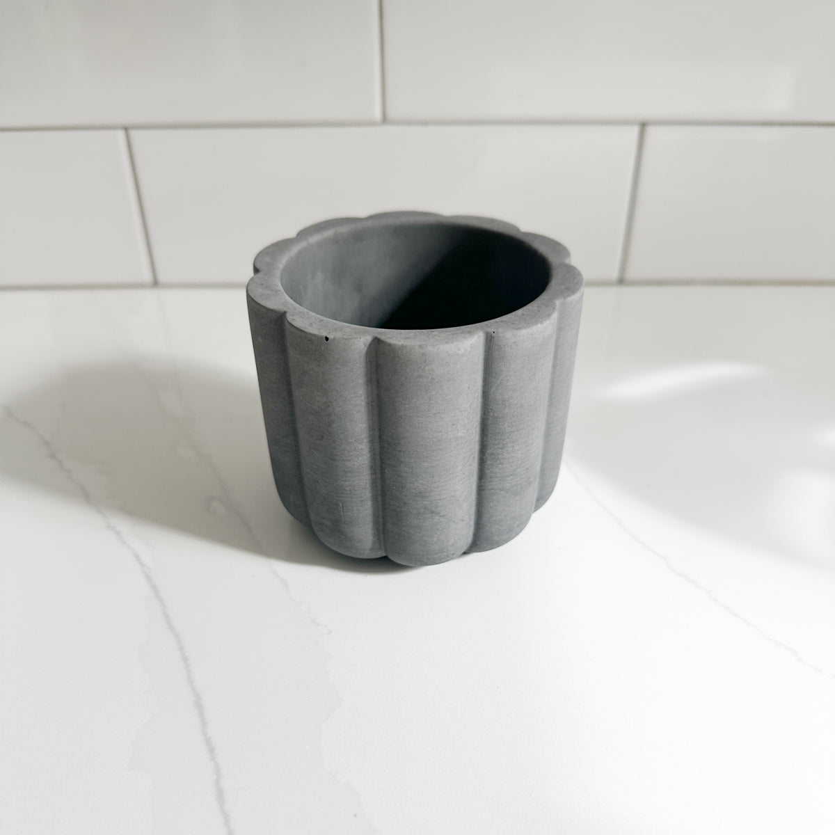 Empty Concrete Candle Jar, holds 7oz of wax- Scallop Style