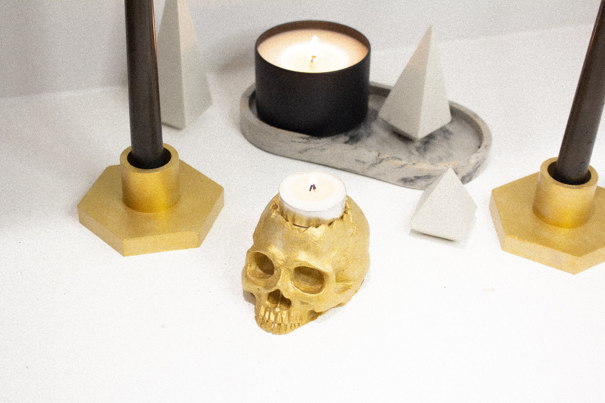 Handmade Gothic Gold Skull Tealight Candle Holder, Halloween Decoration