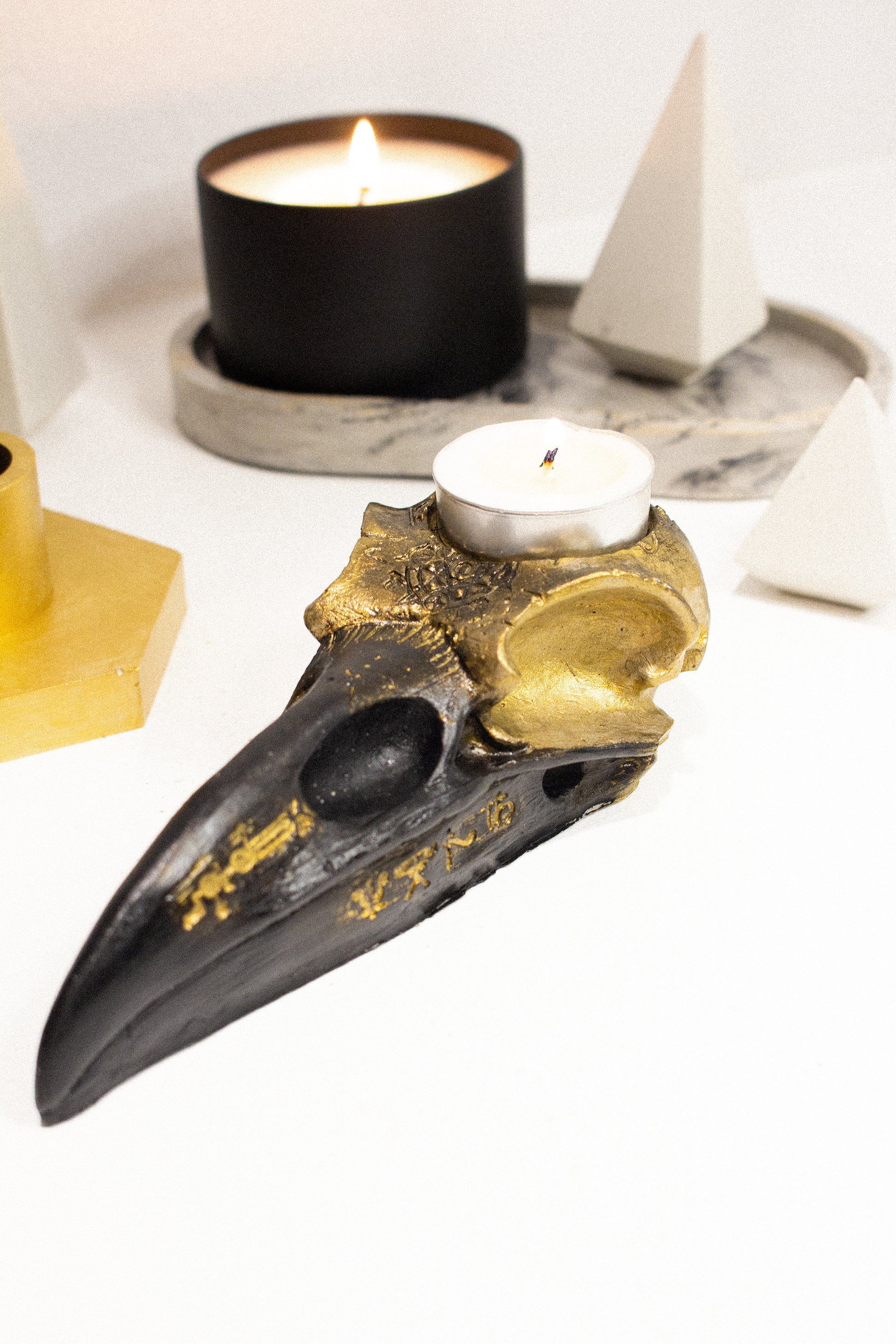 Handmade Gothic Gold Skull Tealight Candle Holder, Halloween Decoration